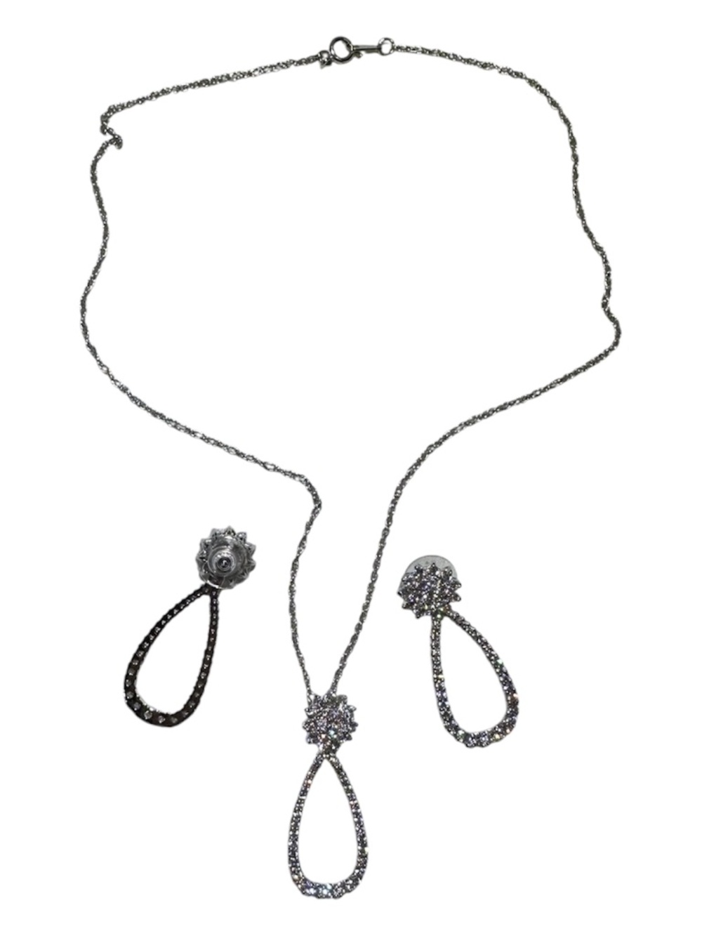 ✨ Silver Tone Teardrop Rhinestone Necklace & Earrings Jewelry Set
